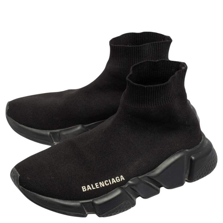 Pre Owned Balenciaga Black Knit Fabric Speed Trainer High Top Sneakers Size 37 