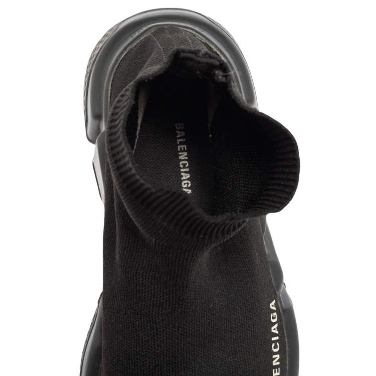 Pre Owned Balenciaga Black Knit Fabric Speed Trainer High Top Sneakers Size 37 