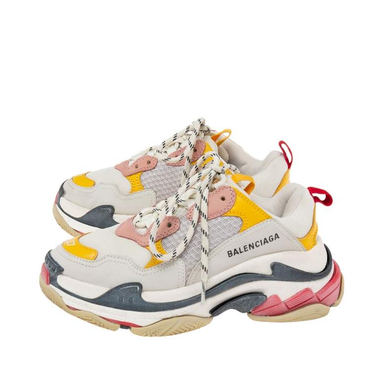 Pre Owned Balenciaga Multicolor Nubuck Leather And Mesh Triple S Sneakers Size 37