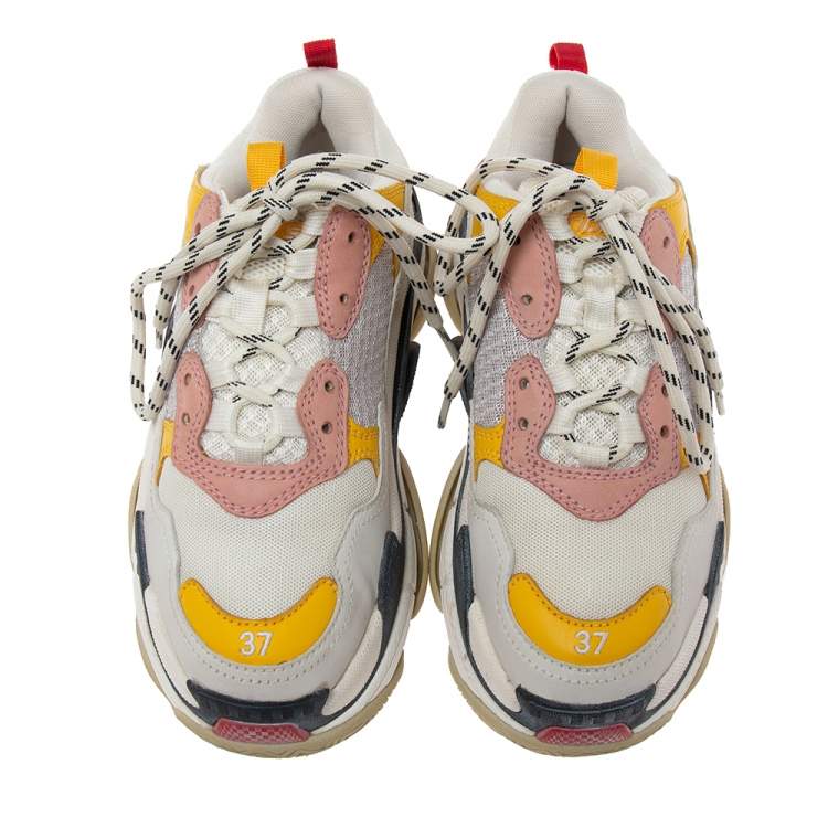 Pre Owned Balenciaga Multicolor Nubuck Leather And Mesh Triple S Sneakers Size 37