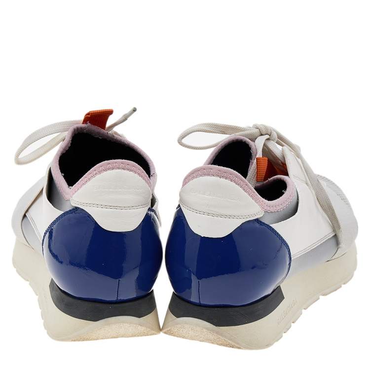 Pre Owned Balenciaga Multicolor Mesh And Leather Race Runner Sneakers Size 38