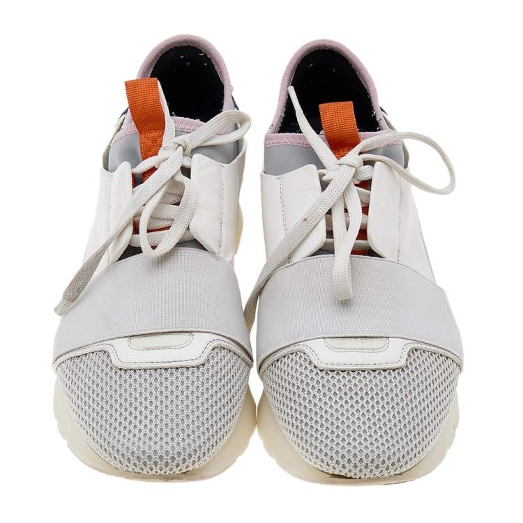 Pre Owned Balenciaga Multicolor Mesh And Leather Race Runner Sneakers Size 38