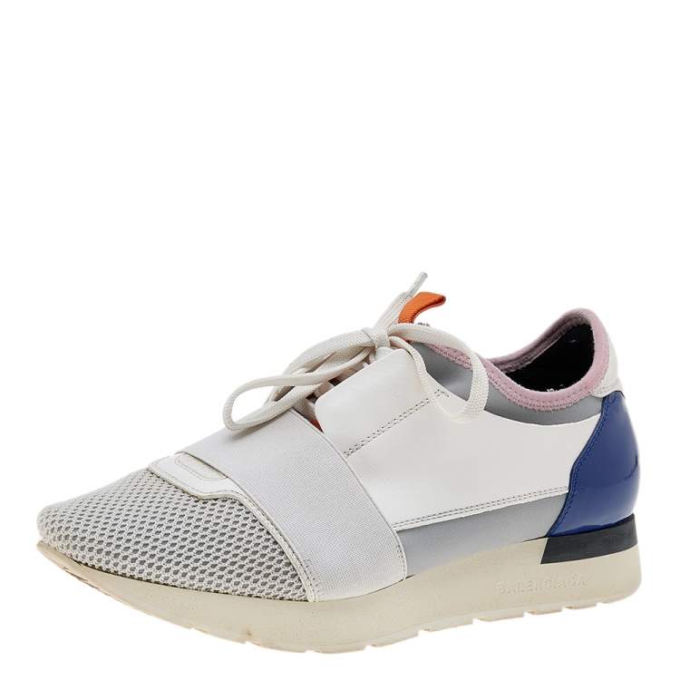 Pre Owned Balenciaga Multicolor Mesh And Leather Race Runner Sneakers Size 38