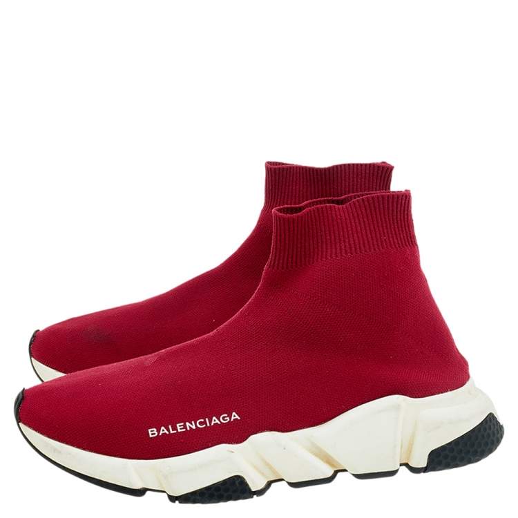Pre Owned Balenciaga Red Knit Speed Trainer Sneakers Size 39