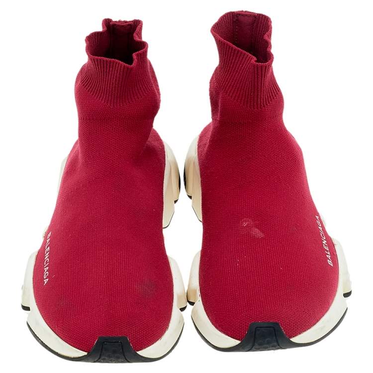 Pre Owned Balenciaga Red Knit Speed Trainer Sneakers Size 39