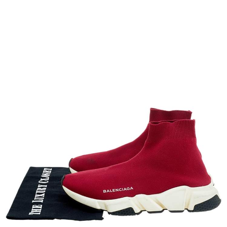 Pre Owned Balenciaga Red Knit Speed Trainer Sneakers Size 39