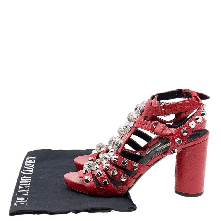 Pre Owned Balenciaga Red Leather Arena Giant Sandals Size 36