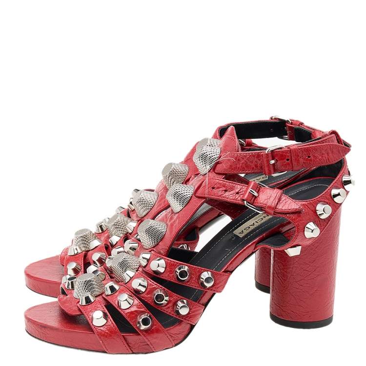 Pre Owned Balenciaga Red Leather Arena Giant Sandals Size 36