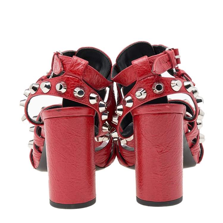 Pre Owned Balenciaga Red Leather Arena Giant Sandals Size 36