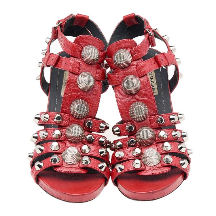 Pre Owned Balenciaga Red Leather Arena Giant Sandals Size 36