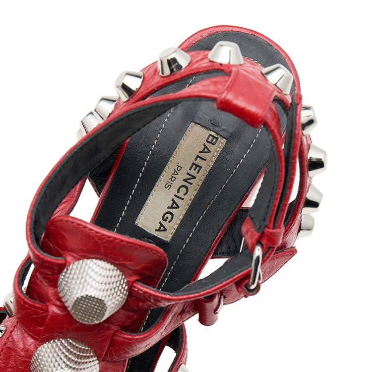 Pre Owned Balenciaga Red Leather Arena Giant Sandals Size 36
