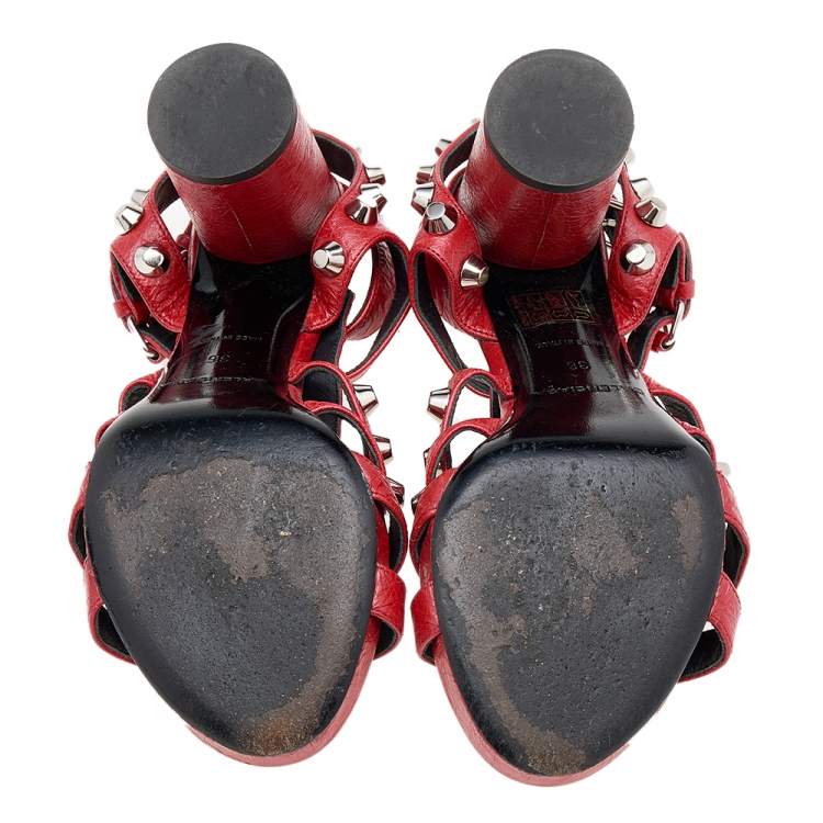 Pre Owned Balenciaga Red Leather Arena Giant Sandals Size 36