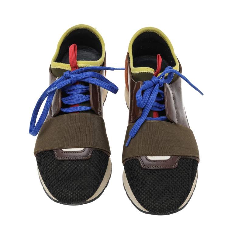 Pre Owned Balenciaga Multicolor Mesh And Leather Race Runner Low Top Sneakers Size 36