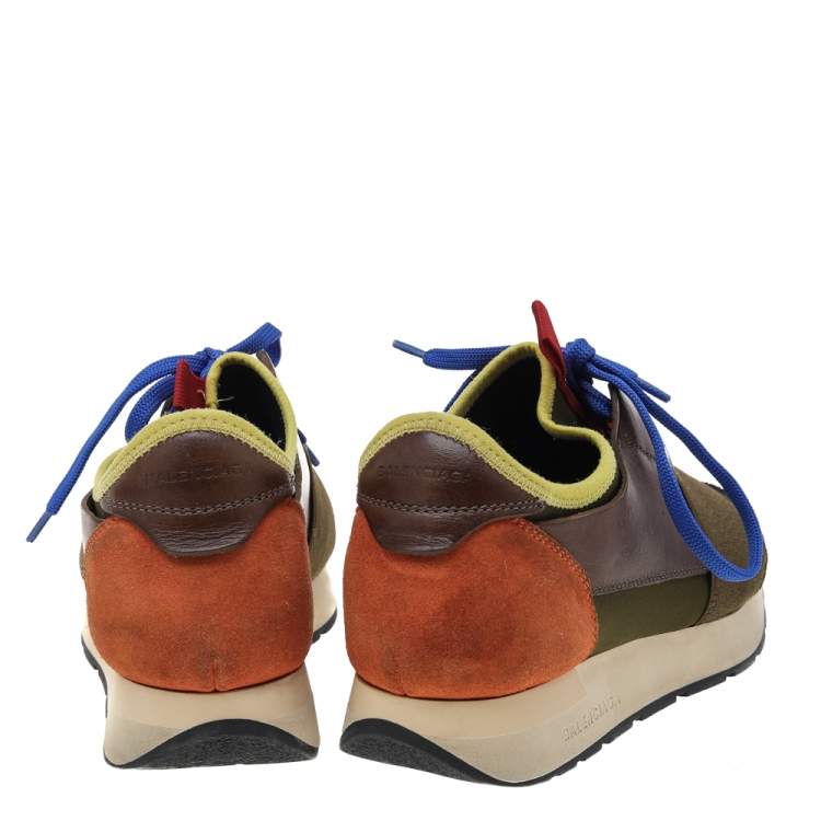 Pre Owned Balenciaga Multicolor Mesh And Leather Race Runner Low Top Sneakers Size 36