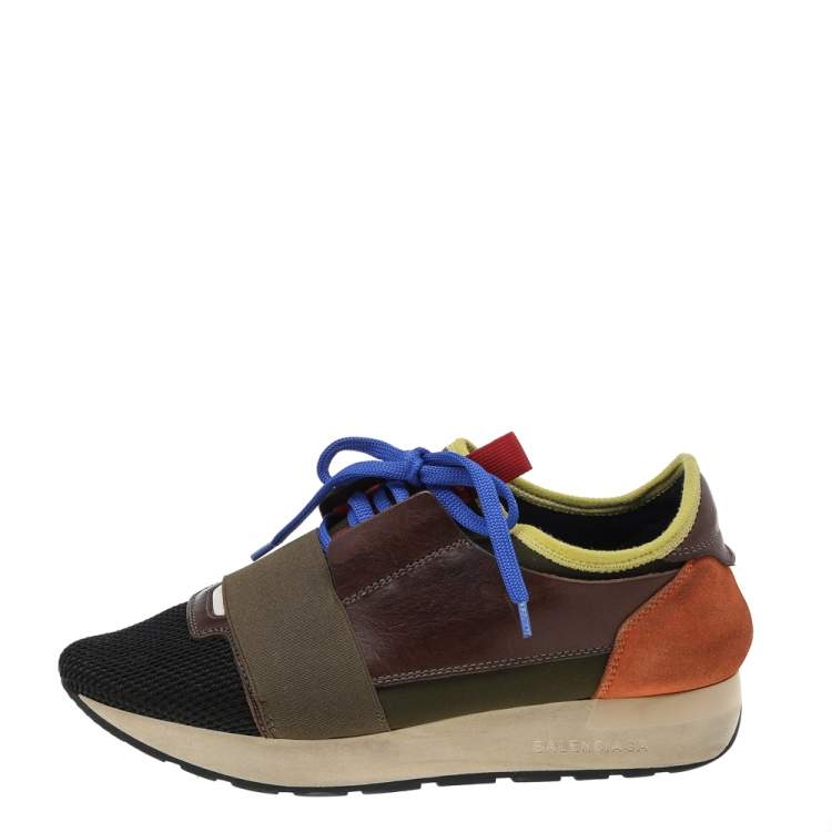 Pre Owned Balenciaga Multicolor Mesh And Leather Race Runner Low Top Sneakers Size 36