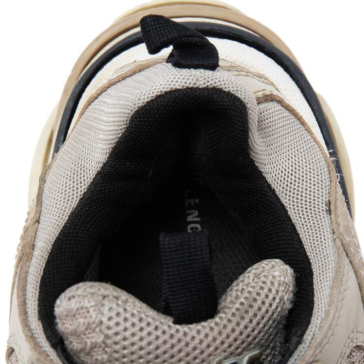 Pre Owned Balenciaga Beige/Black Mesh, Suede and Leather Triple S Sneakers Size 37