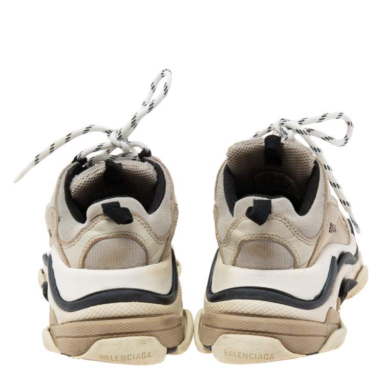 Pre Owned Balenciaga Beige/Black Mesh, Suede and Leather Triple S Sneakers Size 37