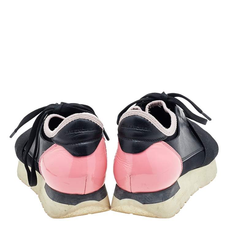 Pre Owned Balenciaga Black/Pink Leather And Mesh Race Runner Sneakers Size 35