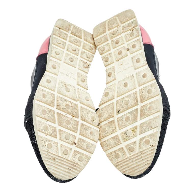 Pre Owned Balenciaga Black/Pink Leather And Mesh Race Runner Sneakers Size 35