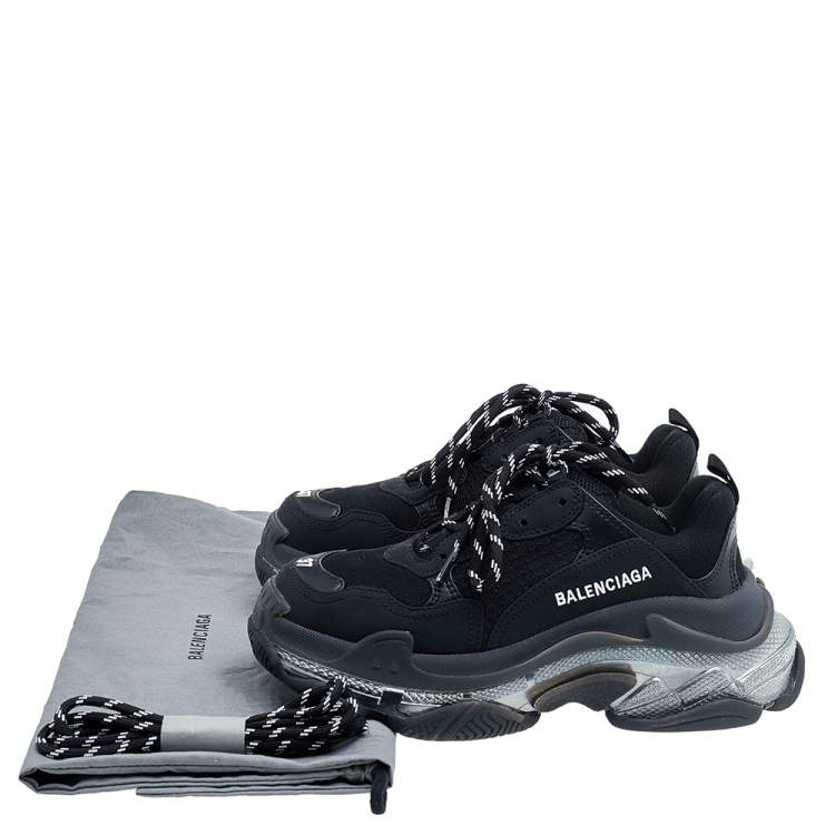 Pre Owned Balenciaga Black Mesh And Leather Triple S Low Top Sneakers Size 37