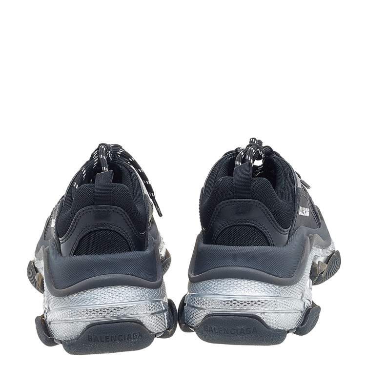 Pre Owned Balenciaga Black Mesh And Leather Triple S Low Top Sneakers Size 37
