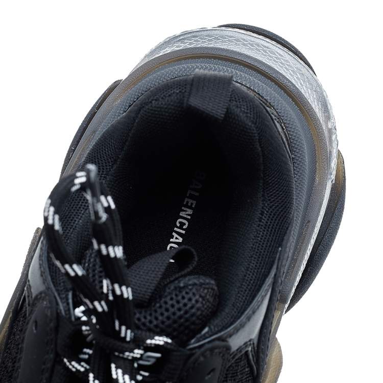 Pre Owned Balenciaga Black Mesh And Leather Triple S Low Top Sneakers Size 37