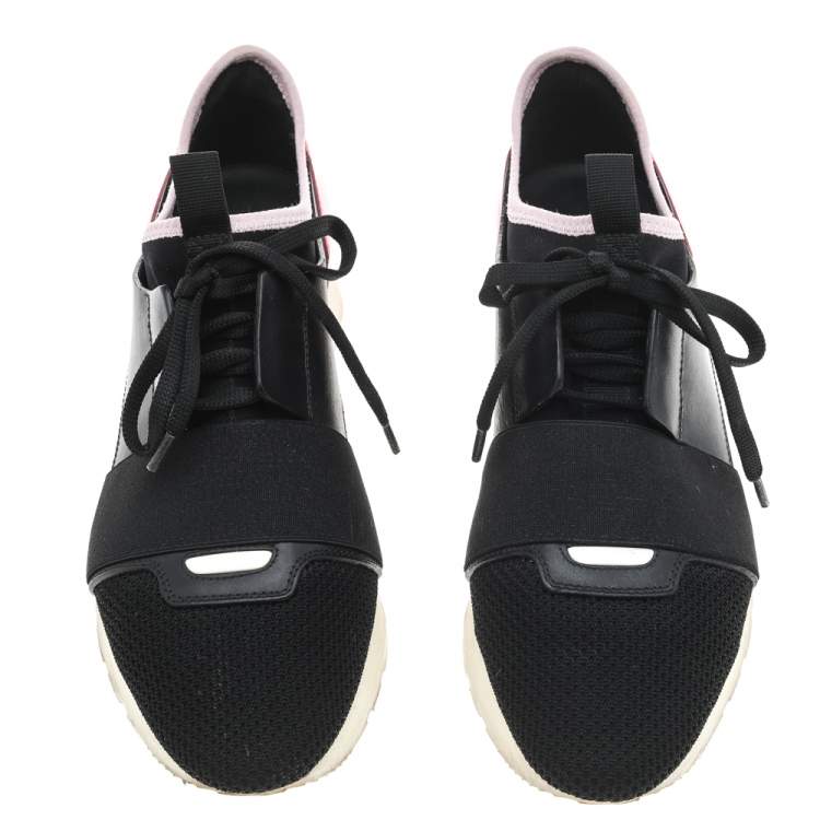 Pre Owned Balenciaga Black/Pink Leather And Mesh Race Runner Sneakers Size 39