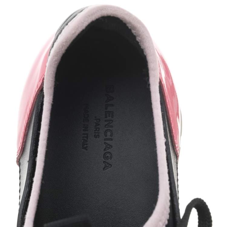 Pre Owned Balenciaga Black/Pink Leather And Mesh Race Runner Sneakers Size 39