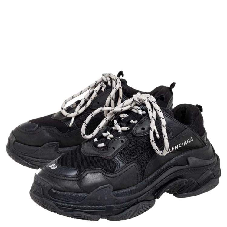 Pre Owned Balenciaga Black Mesh and Leather Triple S Sneakers Size 39