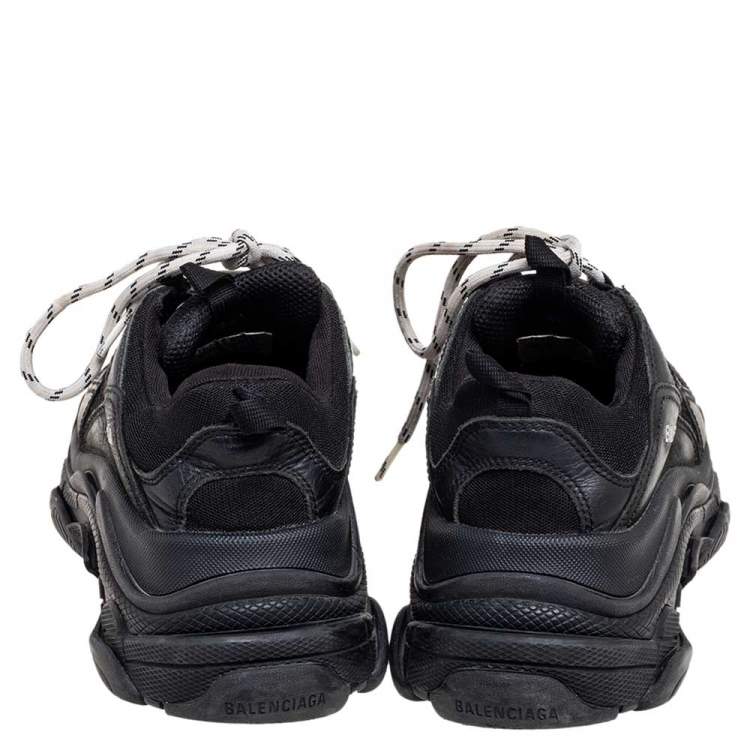 Pre Owned Balenciaga Black Mesh and Leather Triple S Sneakers Size 39