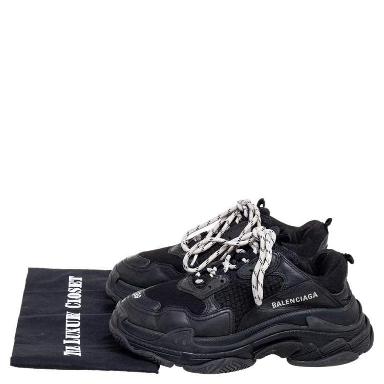 Pre Owned Balenciaga Black Mesh and Leather Triple S Sneakers Size 39