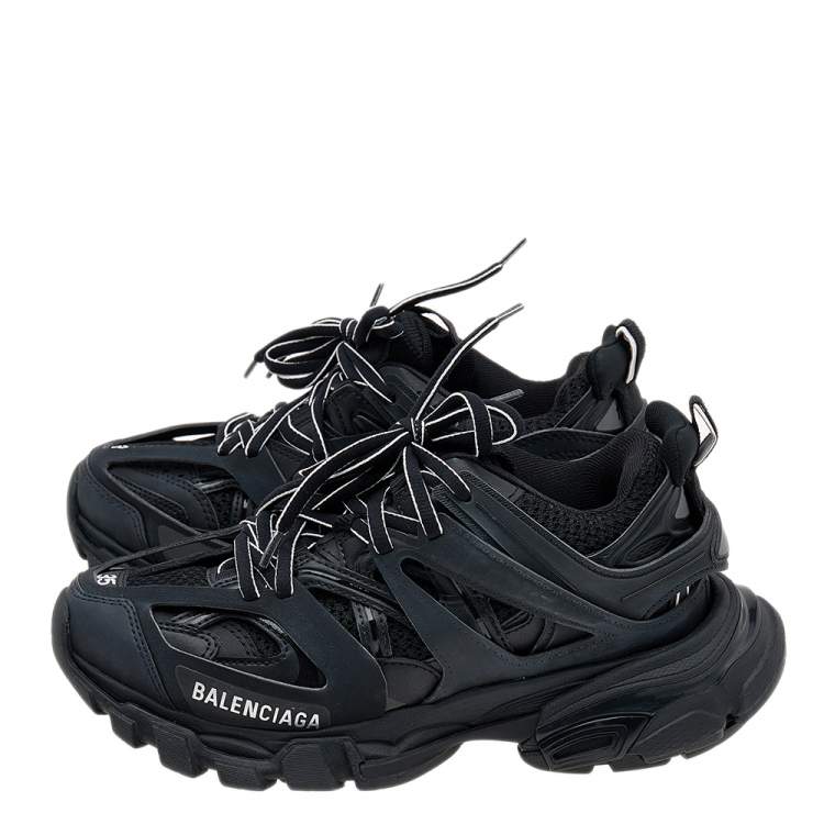 Pre Owned Balenciaga Black Synthetic Leather And Mesh Track Low Top Sneakers Size 35