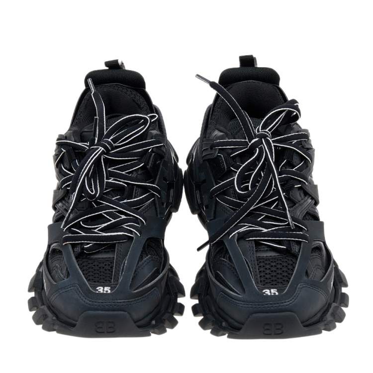 Pre Owned Balenciaga Black Synthetic Leather And Mesh Track Low Top Sneakers Size 35