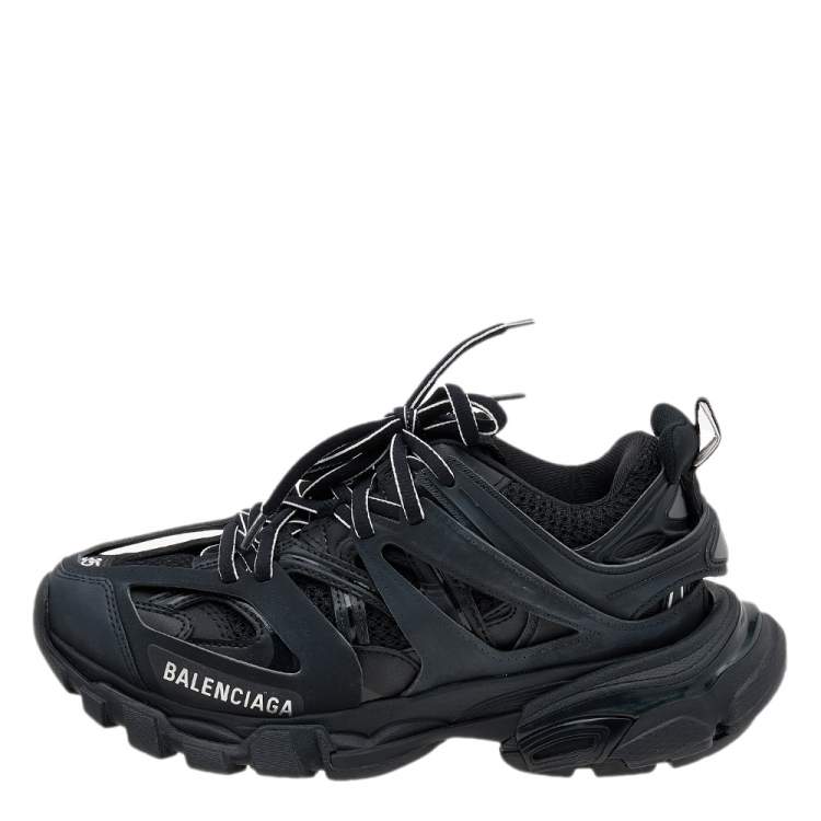 Pre Owned Balenciaga Black Synthetic Leather And Mesh Track Low Top Sneakers Size 35