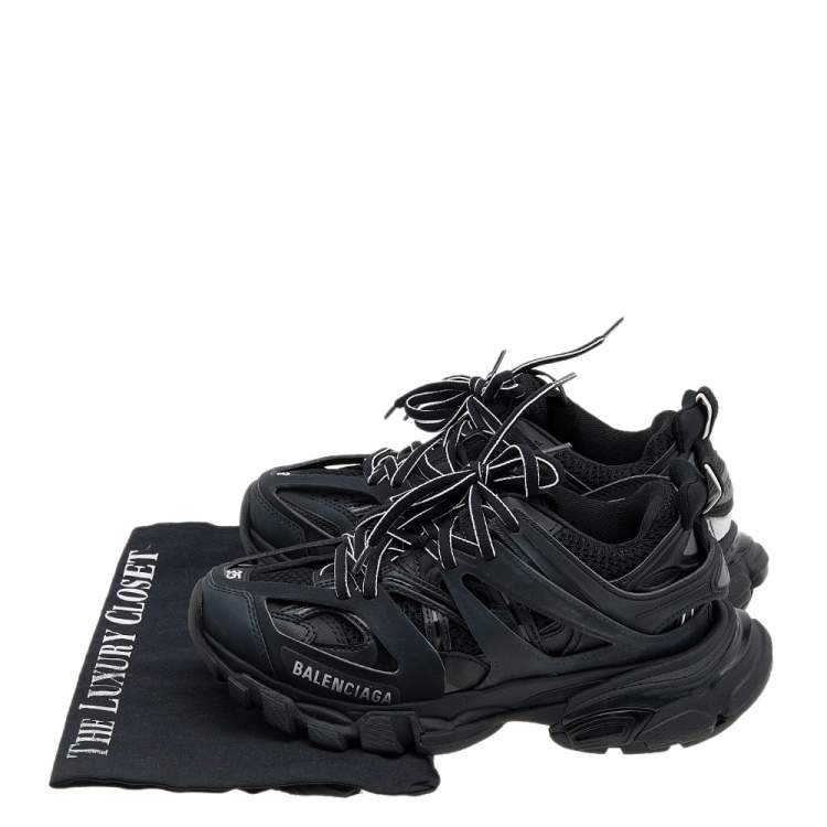 Pre Owned Balenciaga Black Synthetic Leather And Mesh Track Low Top Sneakers Size 35