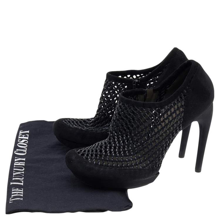 Pre Owned Balenciaga Black Netted Suede Ankle Booties Size 38.5