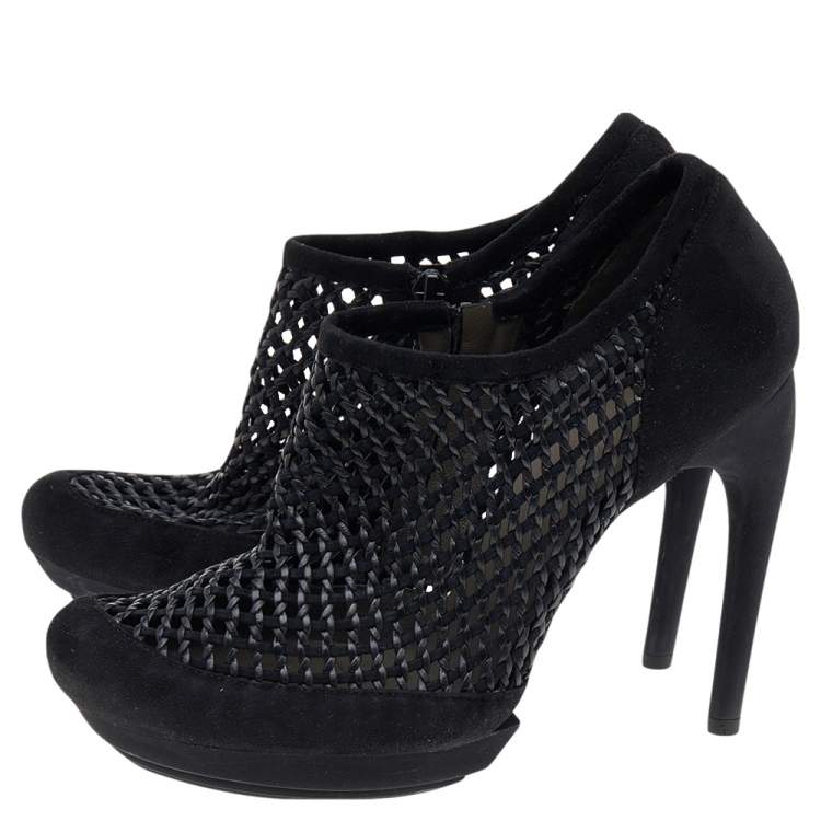 Pre Owned Balenciaga Black Netted Suede Ankle Booties Size 38.5