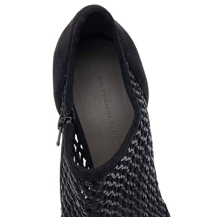 Pre Owned Balenciaga Black Netted Suede Ankle Booties Size 38.5