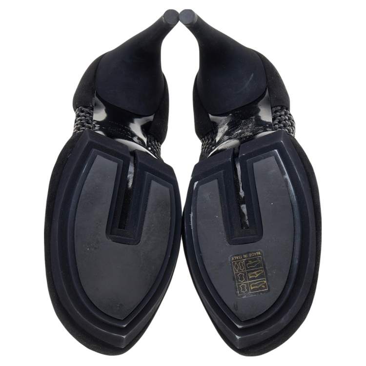 Pre Owned Balenciaga Black Netted Suede Ankle Booties Size 38.5