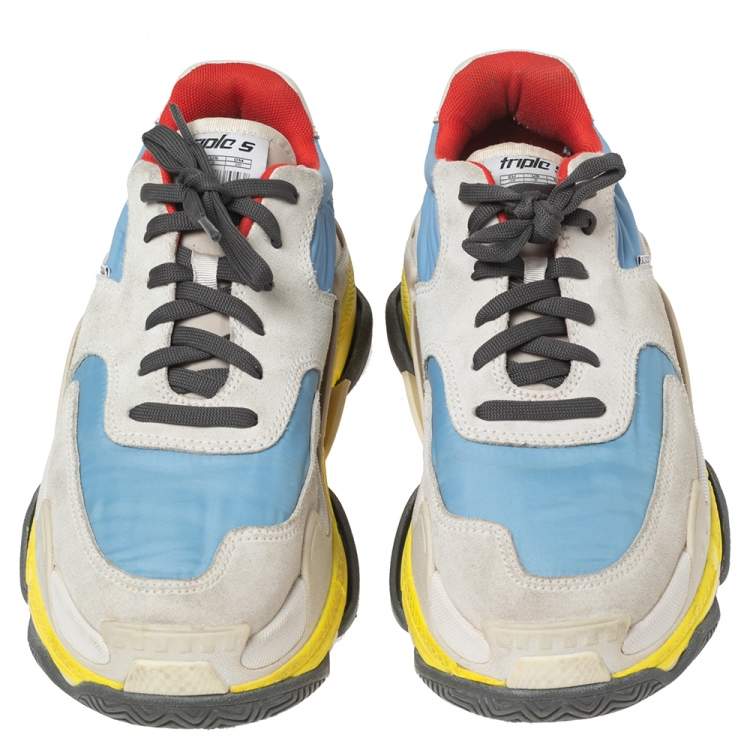 Pre Owned Balenciaga Multicolor Mesh And Leather Triple S Low Top Sneakers Size 39