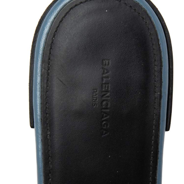 Pre Owned Balenciaga Blue Leather Arena Studded Flat Sandals Size 39