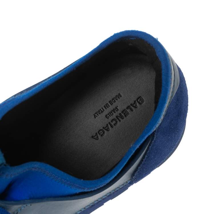 Pre Owned Balenciaga Blue Leather and Mesh Race Runner Sneakers Size 39