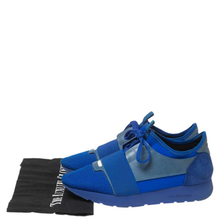 Pre Owned Balenciaga Blue Leather and Mesh Race Runner Sneakers Size 39