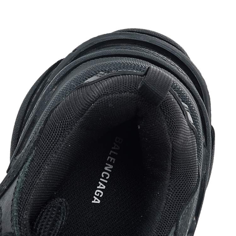 Pre Owned Balenciaga Black Leather And Mesh Triple S Low Top Sneakers Size 38