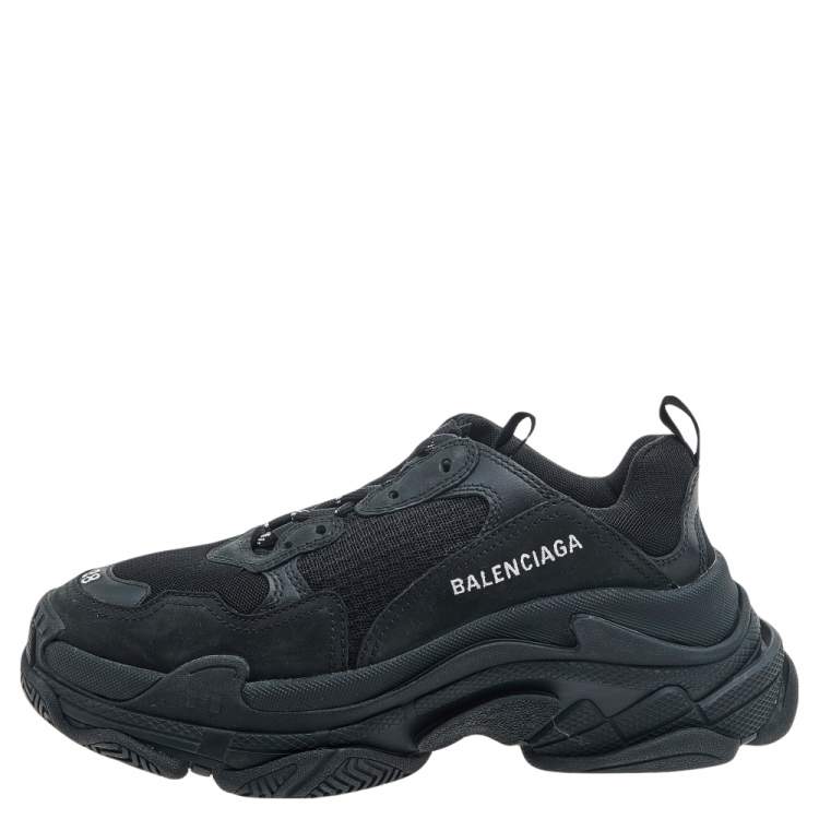 Pre Owned Balenciaga Black Leather And Mesh Triple S Low Top Sneakers Size 38