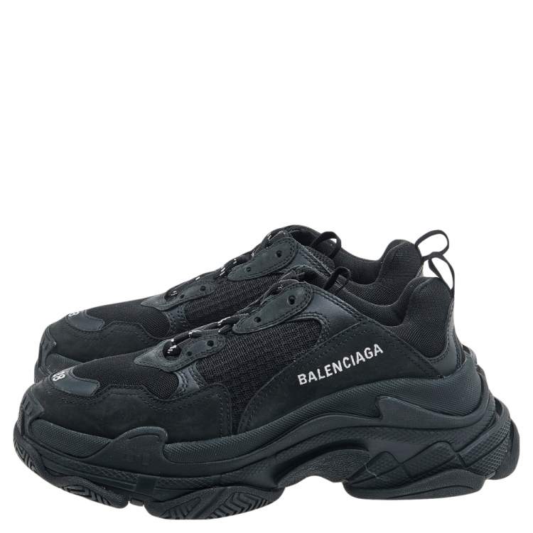 Pre Owned Balenciaga Black Leather And Mesh Triple S Low Top Sneakers Size 38