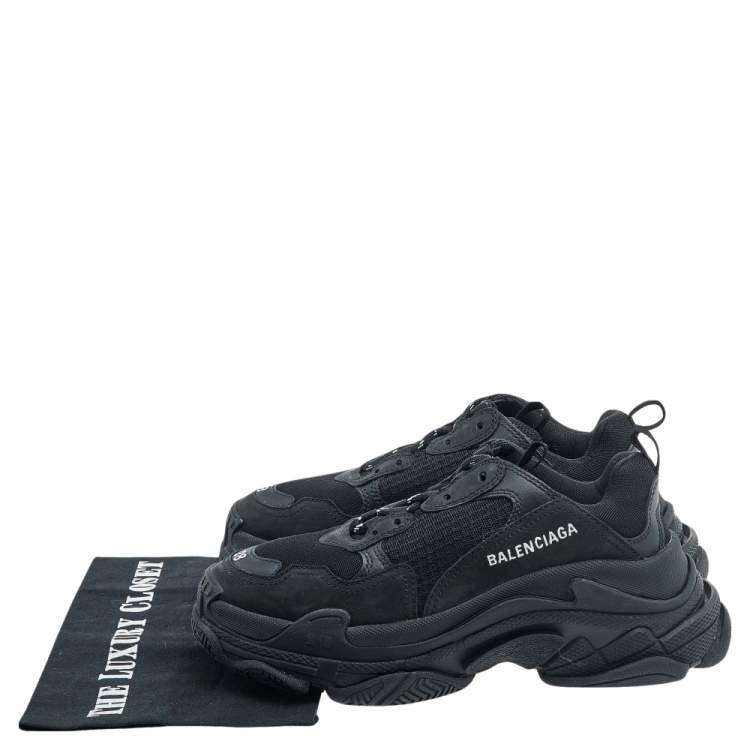 Pre Owned Balenciaga Black Leather And Mesh Triple S Low Top Sneakers Size 38