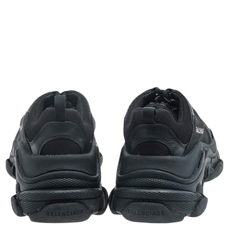 Pre Owned Balenciaga Black Leather And Mesh Triple S Low Top Sneakers Size 38