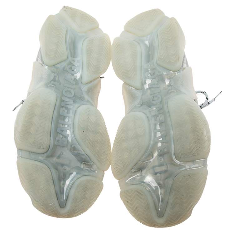 Pre Owned Balenciaga Sage Green Suede and Mesh Triple S Clear Sneakers Size 39