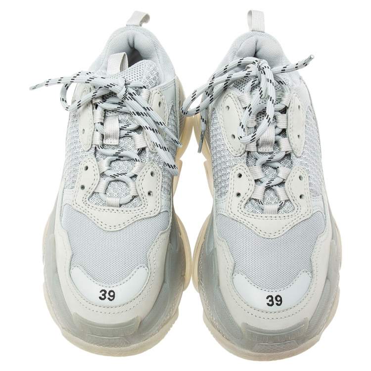 Pre Owned Balenciaga Sage Green Suede and Mesh Triple S Clear Sneakers Size 39